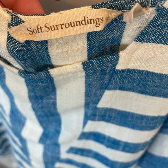 Soft Surroundings Striped Cold Shoulder Linen Tunic Top Petite XS Blue - Picture 10 of 10